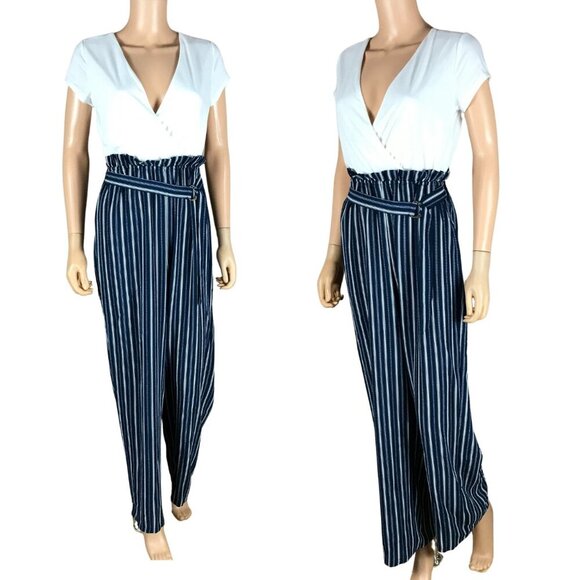 BAILEY BLUE Short Sleeve V-neck Striped Jumpsuit NWT XL - Picture 2 of 9